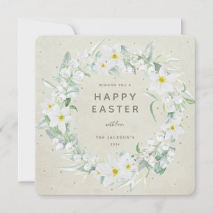 Beige+White Floral Wreath Happy Easter Flat Card