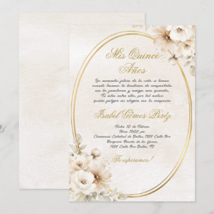 Beige White flower Spanish Quinceanera Invitation
