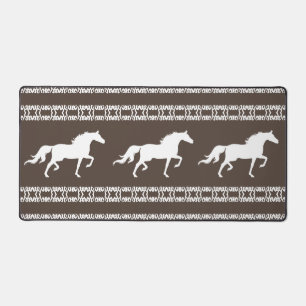 Beige & White Geometric Pattern & Horses Desk Mat