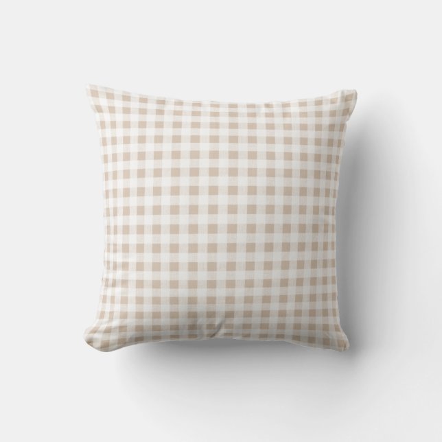 Beige White Gingham Pattern Cushion (Front)