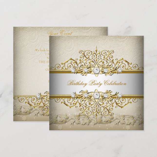 Beige White Gold Cream Elegant Party Invitation (Front/Back)