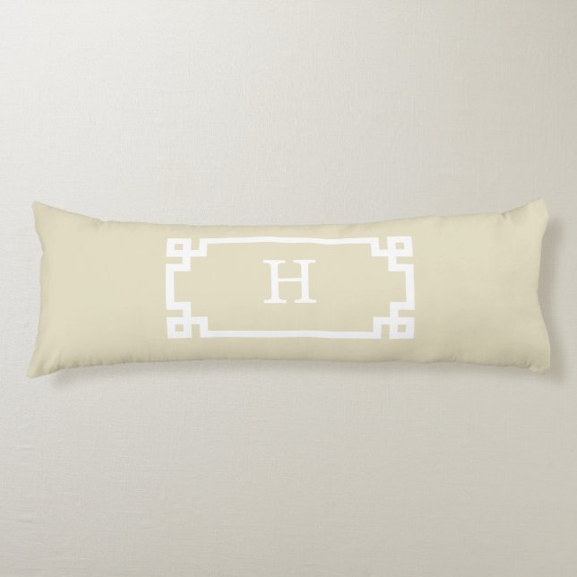 Beige White Greek Key Frame #2 Initial Monogram Body Cushion (Front)