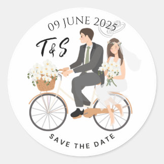 "Beige & White Illustrative Save The Date  Classic Round Sticker