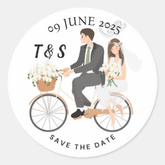 "Beige & White Illustrative Save The Date  Classic Round Sticker