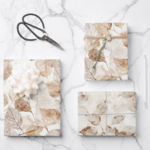 Beige White Leaves Birthday Wrapping Paper Sheet