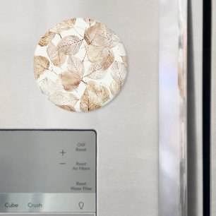 Beige White Leaves Magnet