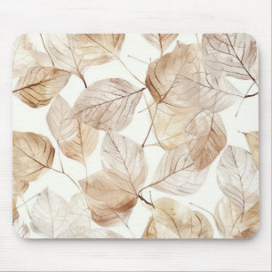 Beige White Leaves Mouse Mat