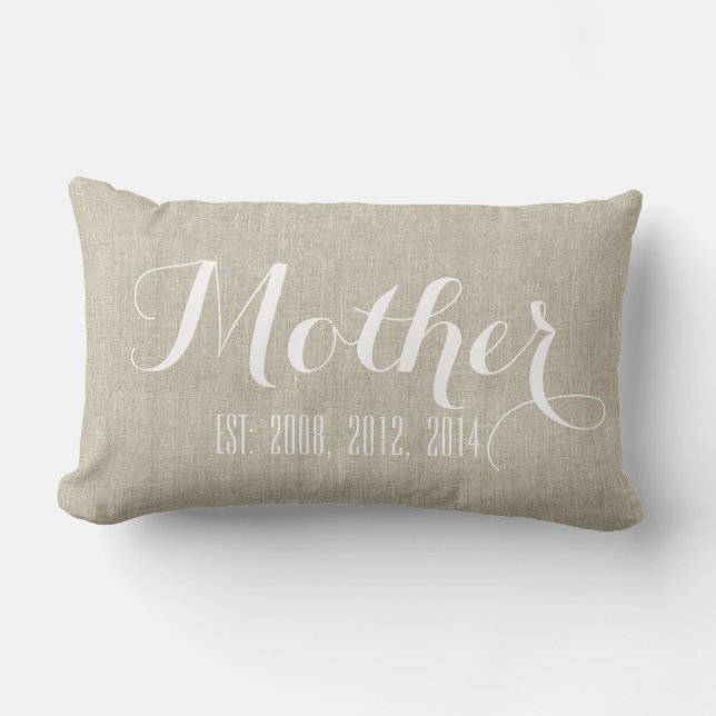 Beige White Linen Personalised Mother's Day Gift Lumbar Cushion (Front)