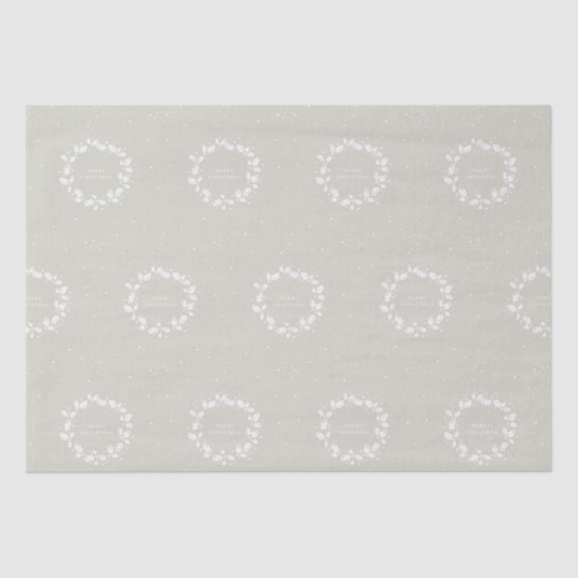 Beige + White Merry Christmas Holly Wreath Tissue Paper (Front)