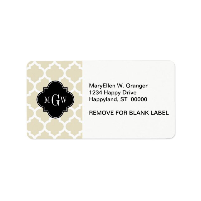 Beige, White Moroccan #5 Black 3 Initial Monogram Label (Front)