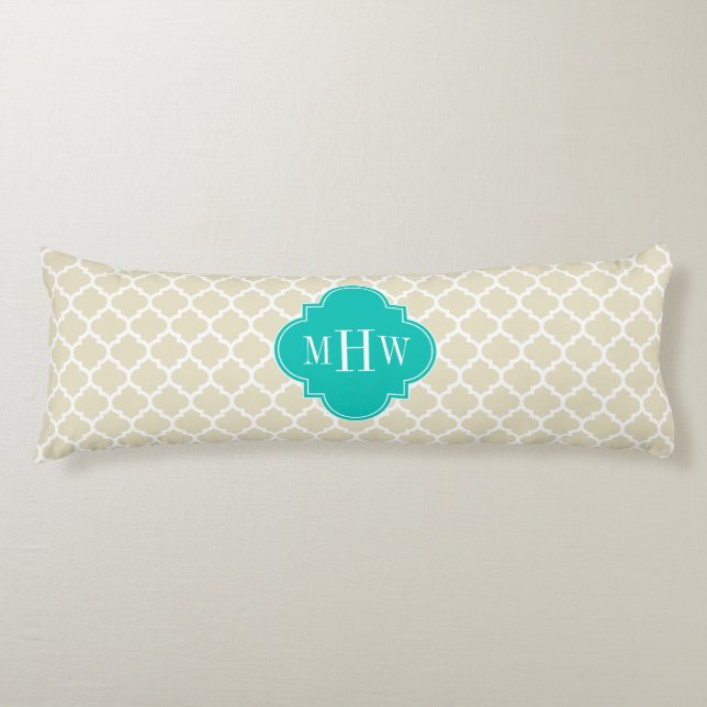 Beige White Moroccan #5 Teal 3 Initial Monogram Body Cushion (Front)
