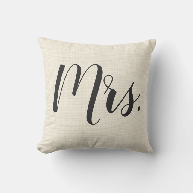 Beige White Mrs. | Mr.&Mrs.Wedding Throw Pillow (Front)