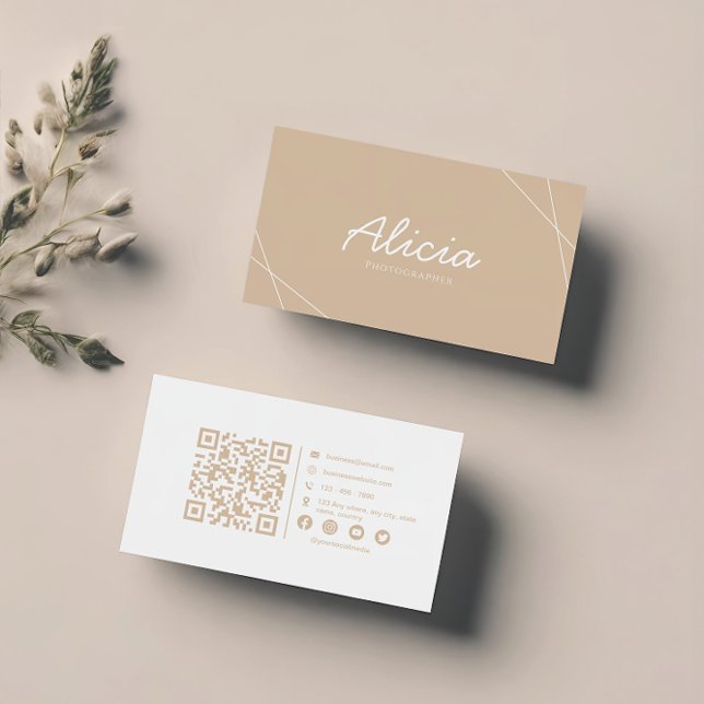 Beige & White Photographer Professional Scannable Business Card (Creator Uploaded)