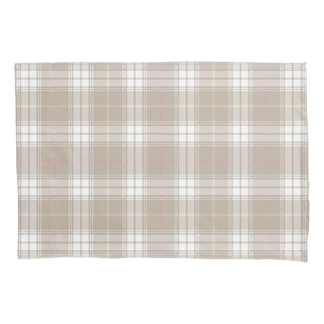 Beige White Pink Tartan Plaid Pattern Rustic  Pillowcase (Front)