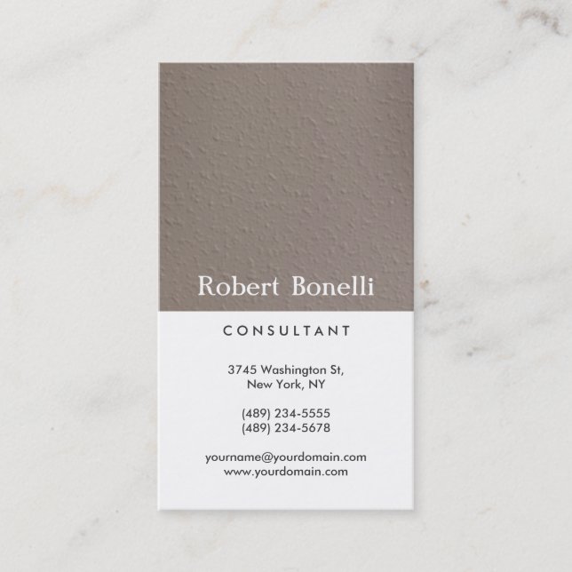 Beige White Plain Modern Consultant Business Card (Front)