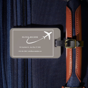 Beige White Simple Personalised Name Luggage Tag