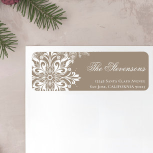 Beige White Snowflakes Holiday Return Address Label