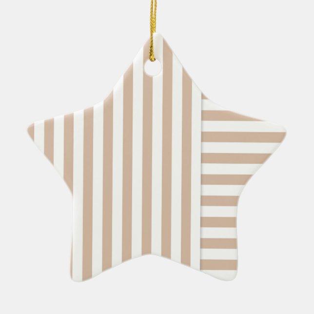 beige white stripe pattern ceramic tree decoration (Front)