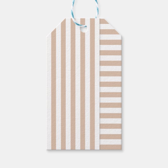 beige white stripe pattern gift tags (Front)