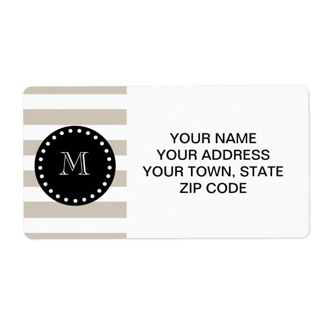 Beige White Stripes Pattern, Black Monogram (Front)