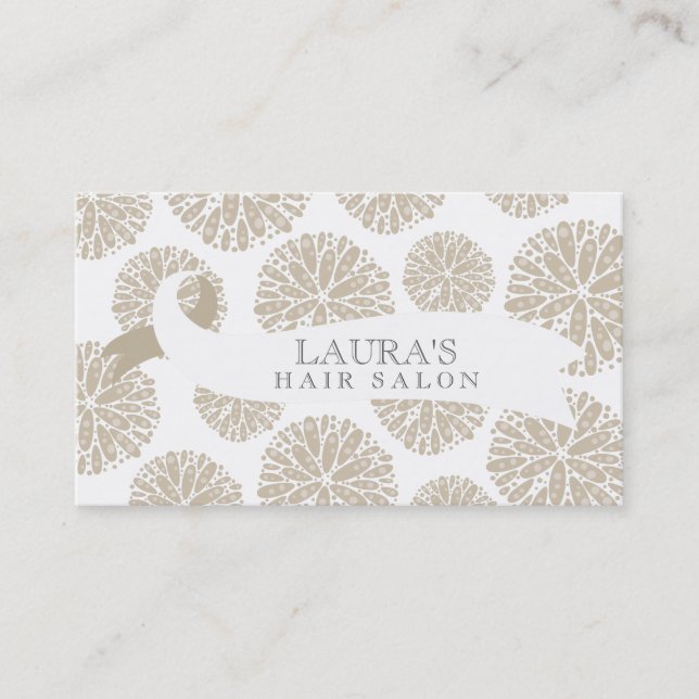 Beige & White Stylish Hair Salon Business Cards (Front)