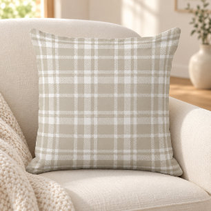 Beige White Tartan Plaid Pattern Cushion