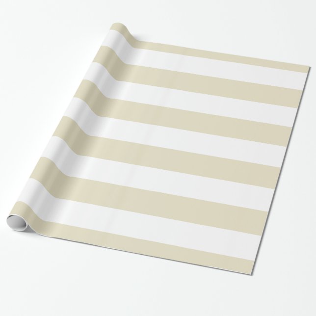 Beige, White XL Stripes Pattern Wrapping Paper (Unrolled)