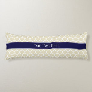 Beige Wht Moroccan #5 Navy Blue Name Monogram Body Cushion