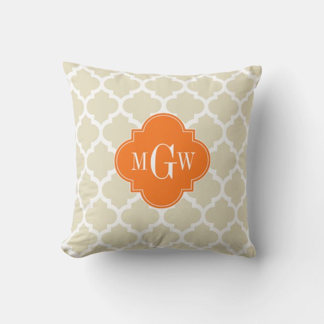 Beige, Wht Moroccan #5 Pumpkin 3 Initial Monogram Cushion (Front)