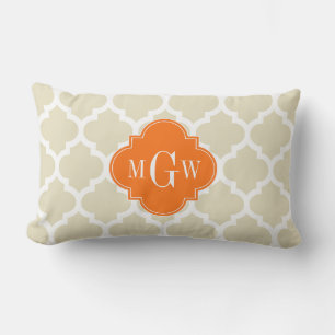 Beige, Wht Moroccan #5 Pumpkin 3 Initial Monogram Lumbar Cushion