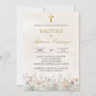Beige Wild flower Spanish baptism Invitation