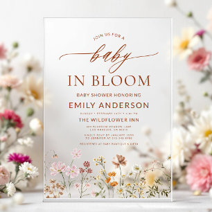 Beige Wildflower Baby in Bloom Baby Shower Acrylic Invitations