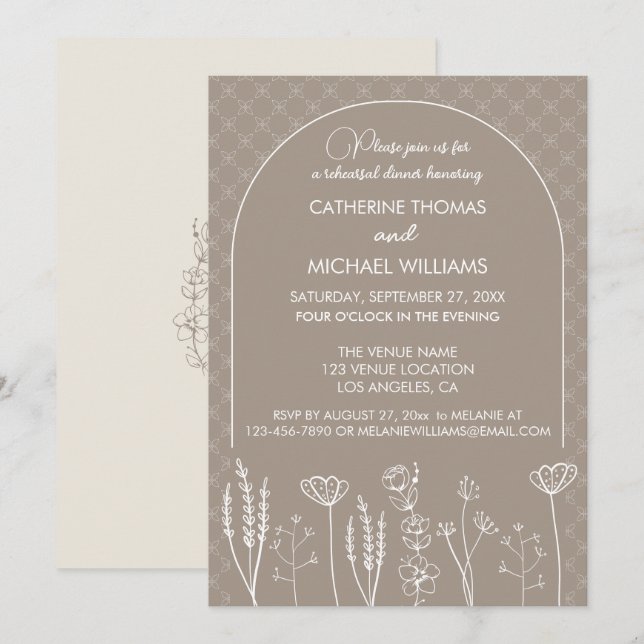 Beige Wildflower Bohemian Arch Wedding Invitation (Front/Back)