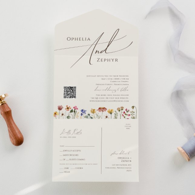 Beige Wildflower | Casual QR Code Seal And Send All In One Invitation (Creator Uploaded)