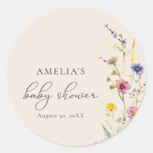Beige Wildflower Spring Floral Baby Shower Classic Round Sticker