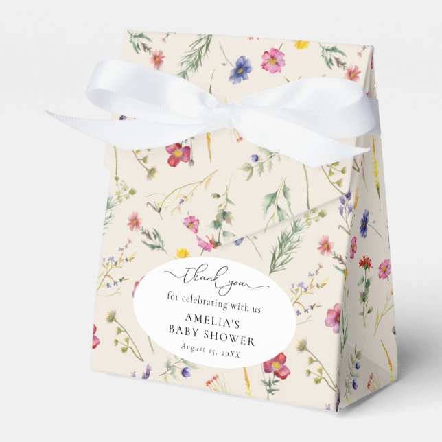 Beige Wildflower Spring Floral Baby Shower Favour Box (Front Side)