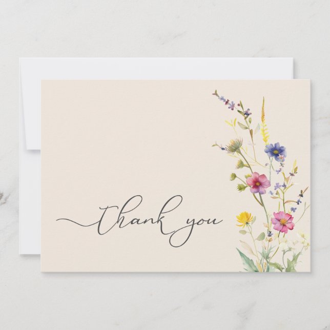 Beige Wildflower Spring Floral Baby Shower Thank You Card (Front)