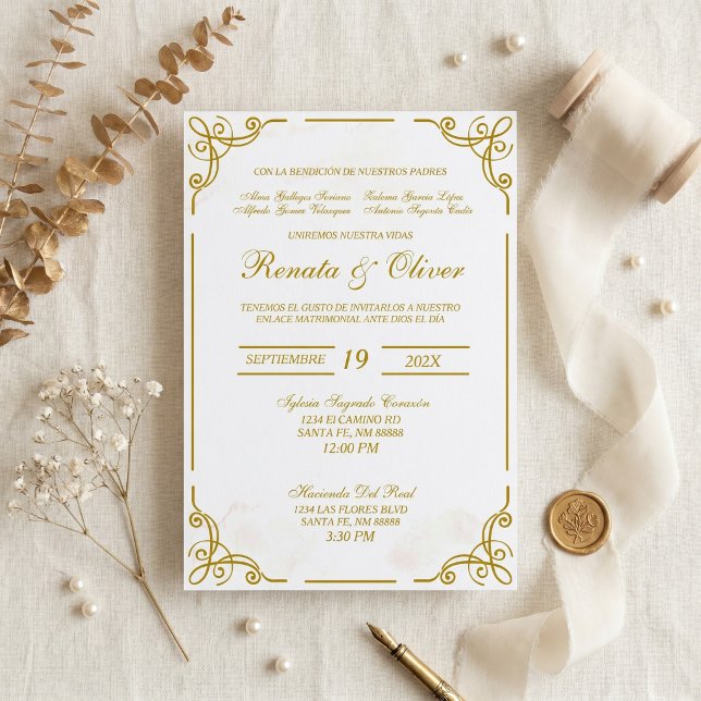 Beige with frame calligraphy Spanish wedding Invitation (Creator Uploaded)