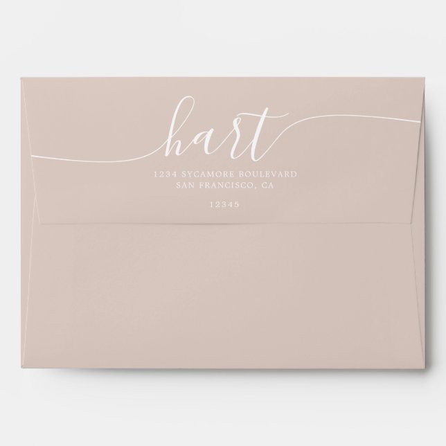 Beige with White Script Return Address Envelope (Back (Top Flap))