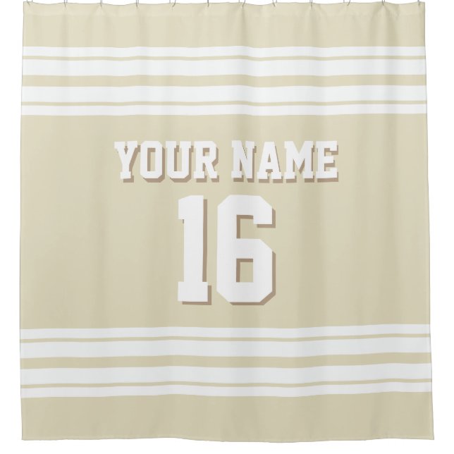 Beige with White Stripes Sports Jersey Shower Curtain (Front)