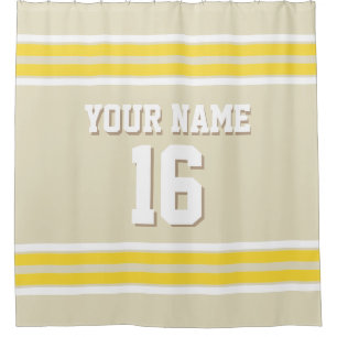 Beige with Yellow White Stripes Sports Jersey Shower Curtain