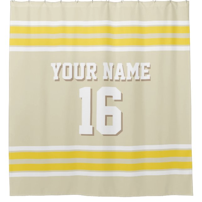 Beige with Yellow White Stripes Sports Jersey Shower Curtain (Front)