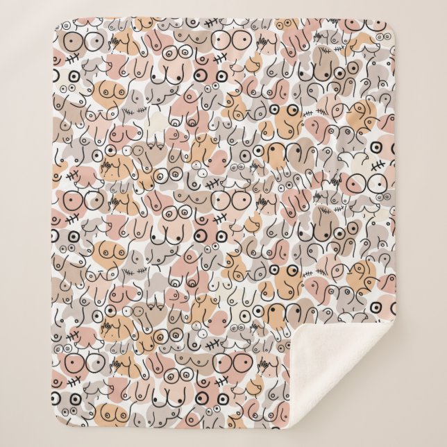 beige woman fun breast sherpa blanket (Front)