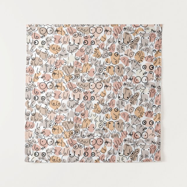 beige woman fun breast tapestry (Front)