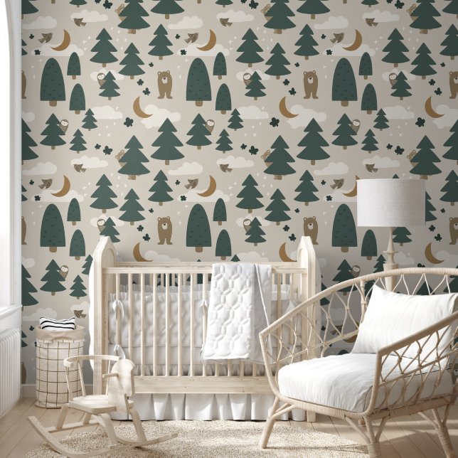 Beige Woodland Animal Kids Wallpaper (Kids)