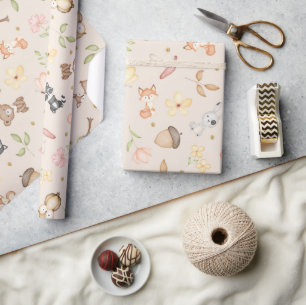 Beige Woodland Animals  Wrapping Paper