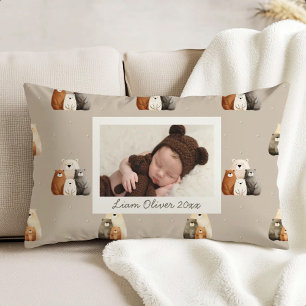 Beige Woodland Bears Pattern Custom Photo Nursery Decorative Cushion