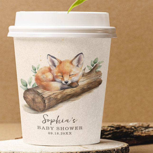 Beige Woodland Fox Baby Shower Paper Cup (Creator Uploaded)