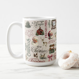 Beige Wrapping Paper with Santa & Reindeer Coffee Mug