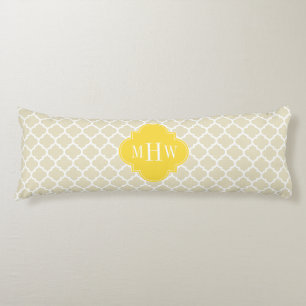 Beige, Wt Moroccan #5 Pineapple 3 Initial Monogram Body Cushion